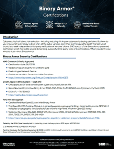 Binary Armor Certifications Information Sheet